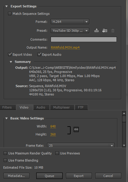 Adobe premiere export settings location